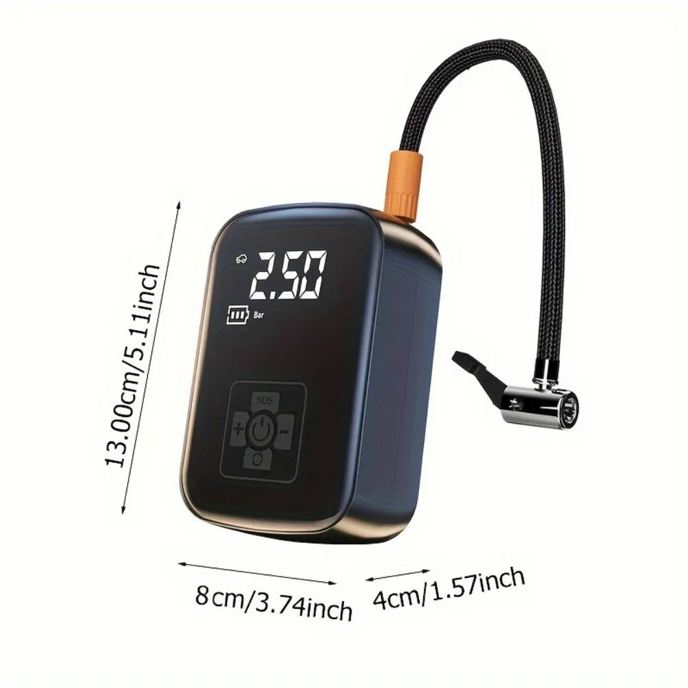 Portable Electric Tyre Inflator Pump with Digital Display – 3600mAh Rechargeable Air Compressor for Car, Bike, Kayak & Pool (100W, Auto Stop, USB Charging)