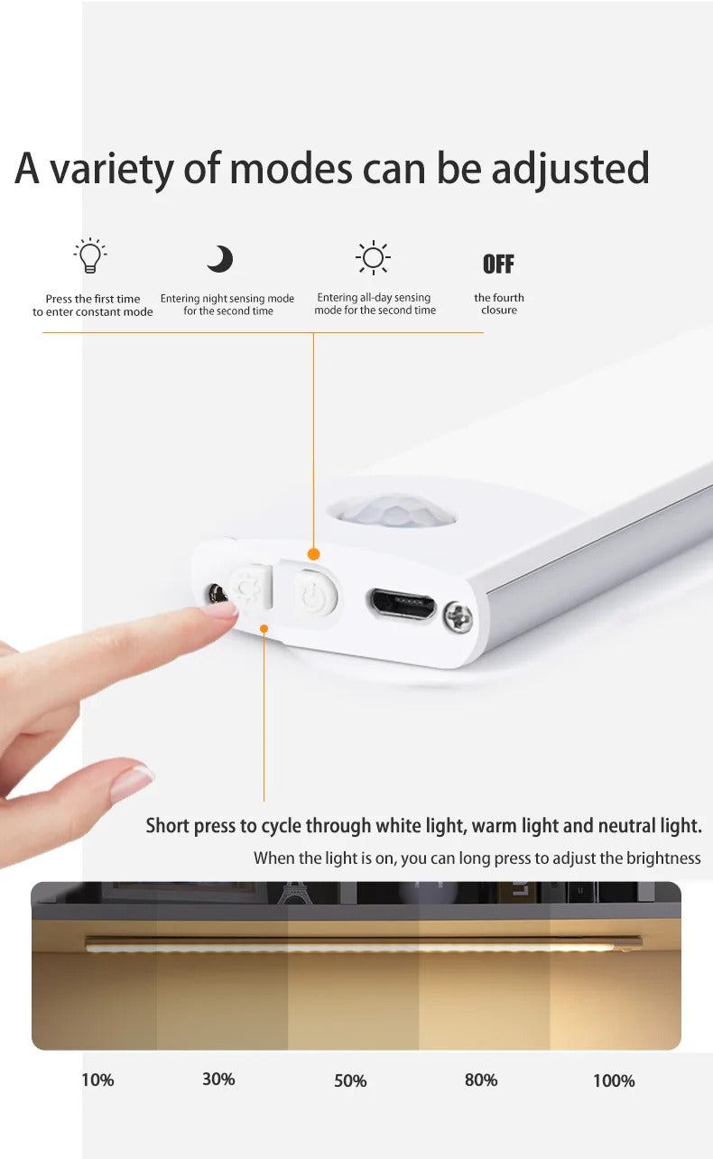 Pack of 2 Rechargeable LED Cabinet Light with Motion Sensor