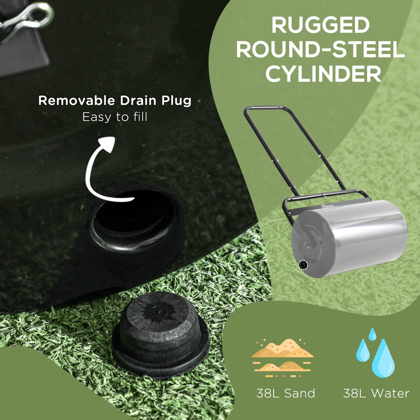Outsunny 38L Steel Garden Lawn Roller