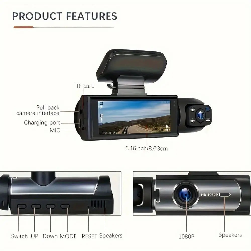 1080P HD Dash Cam Car Camera DVR Video Recorder 150 Wide-Angle Support 128GB with G-Sensor IR Night Vision Loop Recording