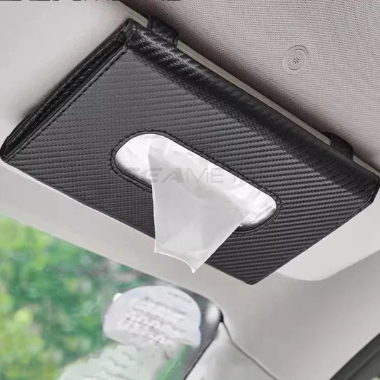 Carbon Fiber Car Sun Visor Tissue Box – Universal Sunshade Paper Towel Holder for Auto Interior Storage