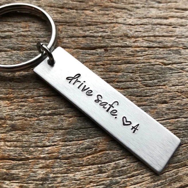 “Drive Safe” Stainless Steel Keychain – Personalized with Initial (A–Z)