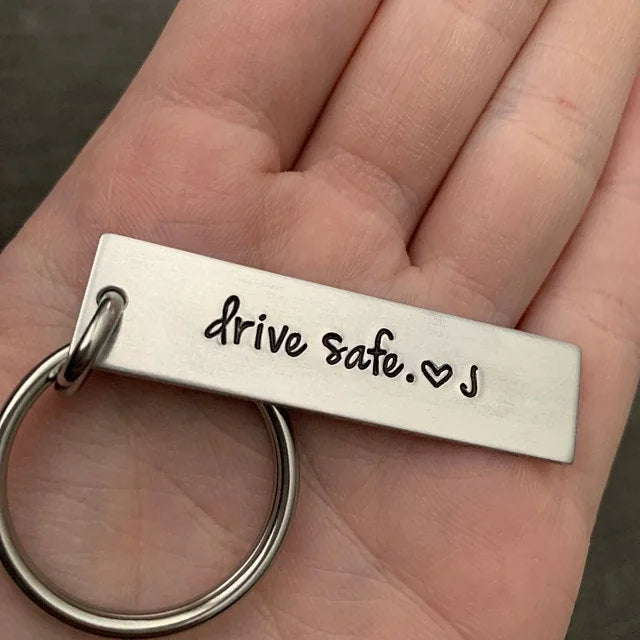 “Drive Safe” Stainless Steel Keychain – Personalized with Initial (A–Z)