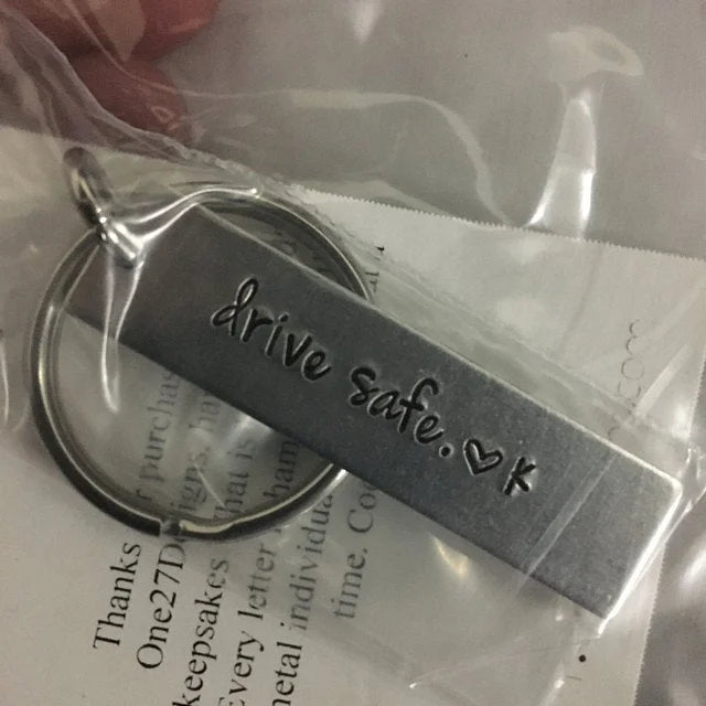 “Drive Safe” Stainless Steel Keychain – Personalized with Initial (A–Z)