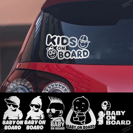 Kids/Baby On Board Car Stickers – Reflective Vinyl Safety Decals