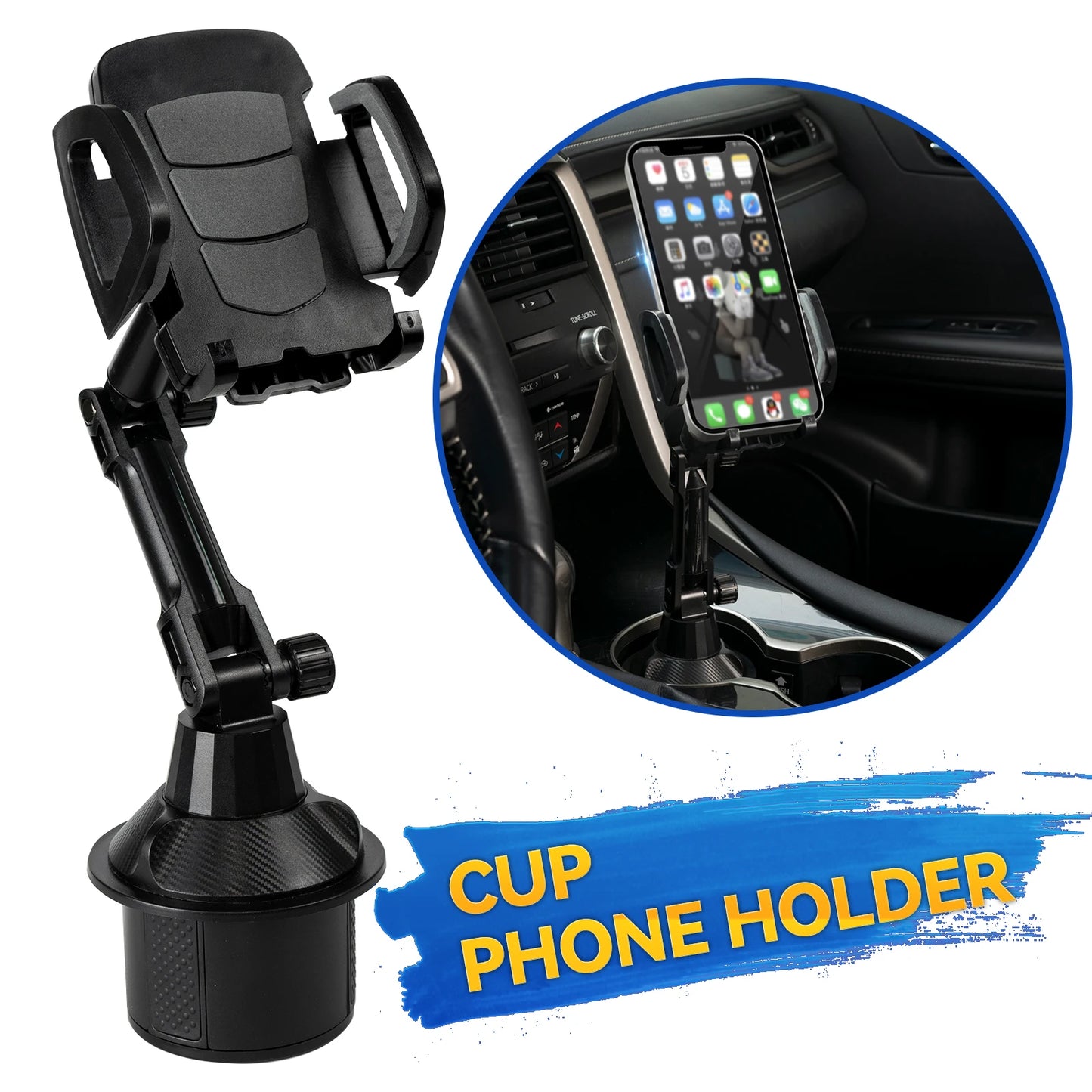 Universal 360° Car Cup Holder Phone Mount – Adjustable Long Arm Smartphone Stand