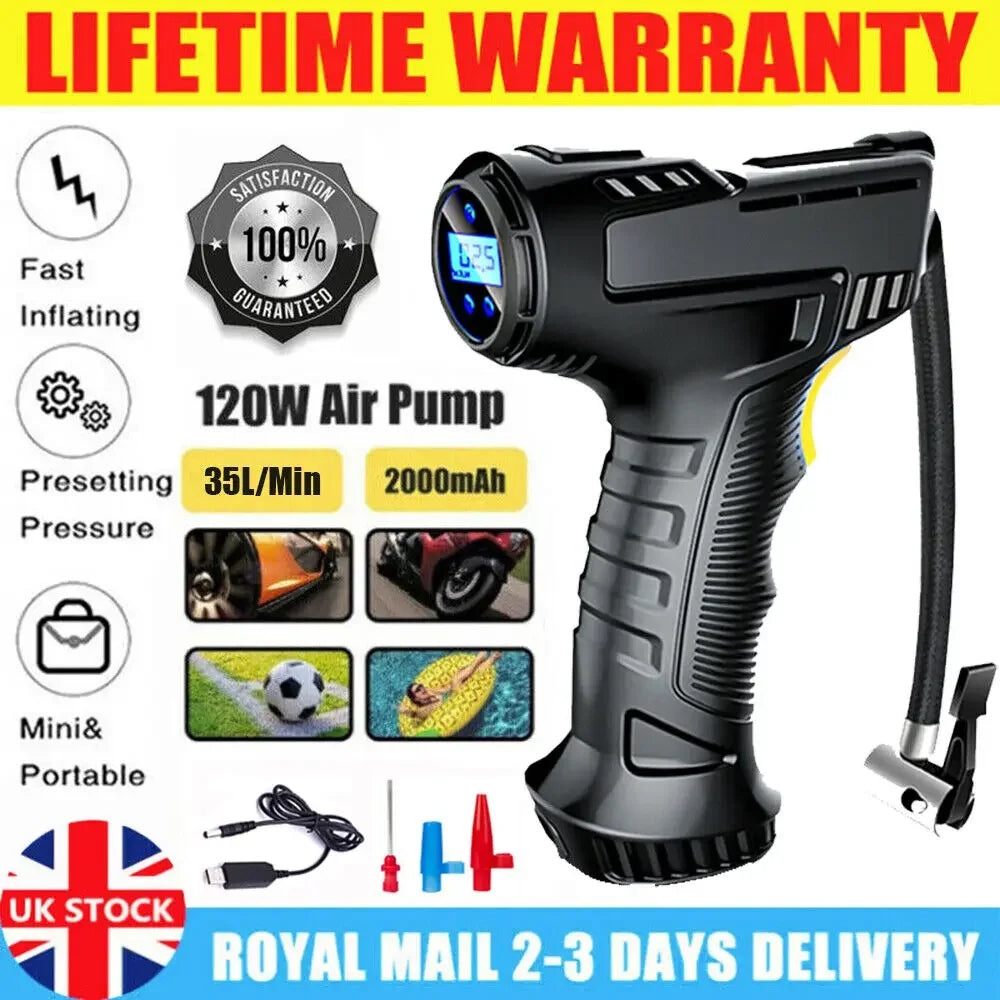 120W Wireless Digital Handheld Car Tyre Inflator – Portable Air Compressor Pump