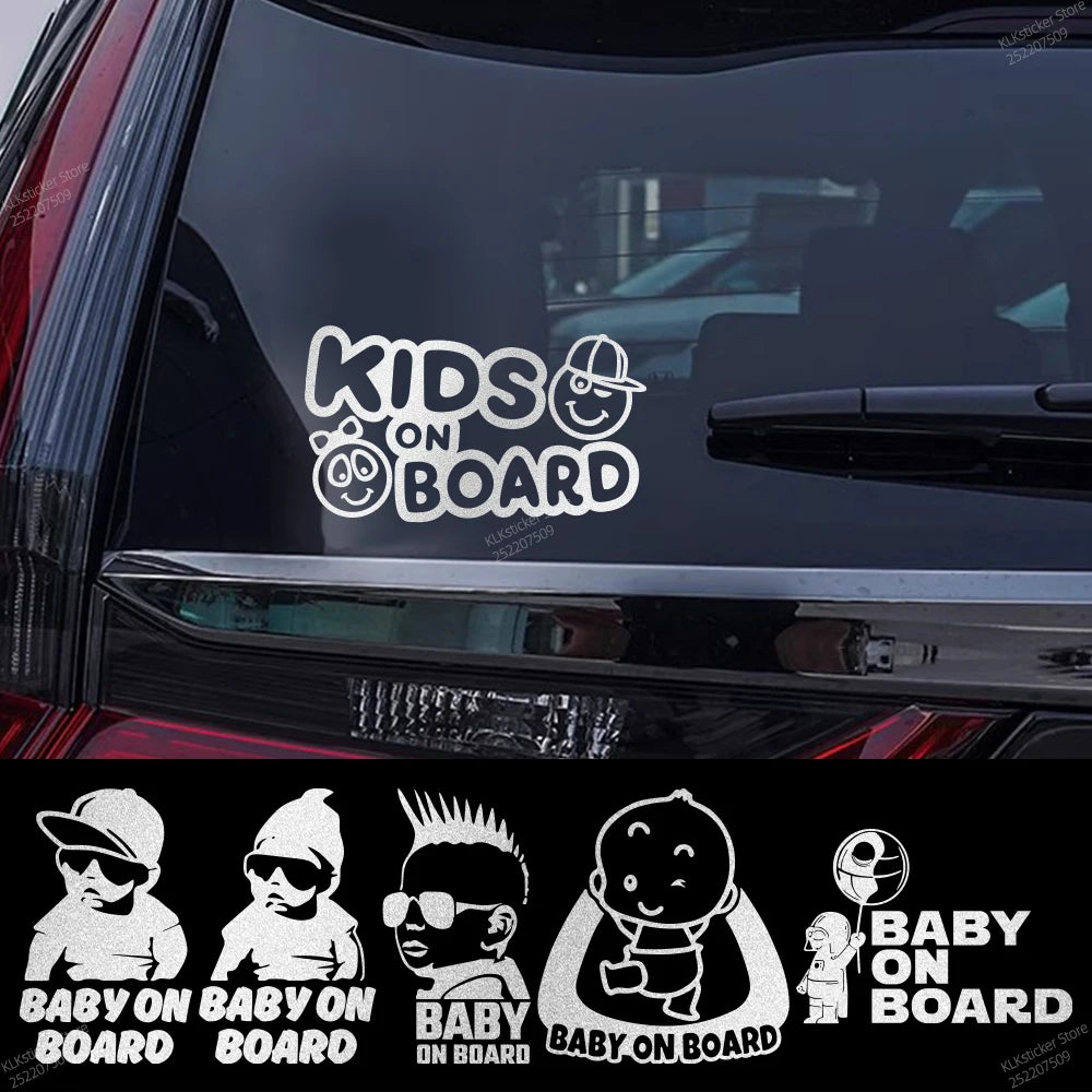 Kids/Baby On Board Car Stickers – Reflective Vinyl Safety Decals