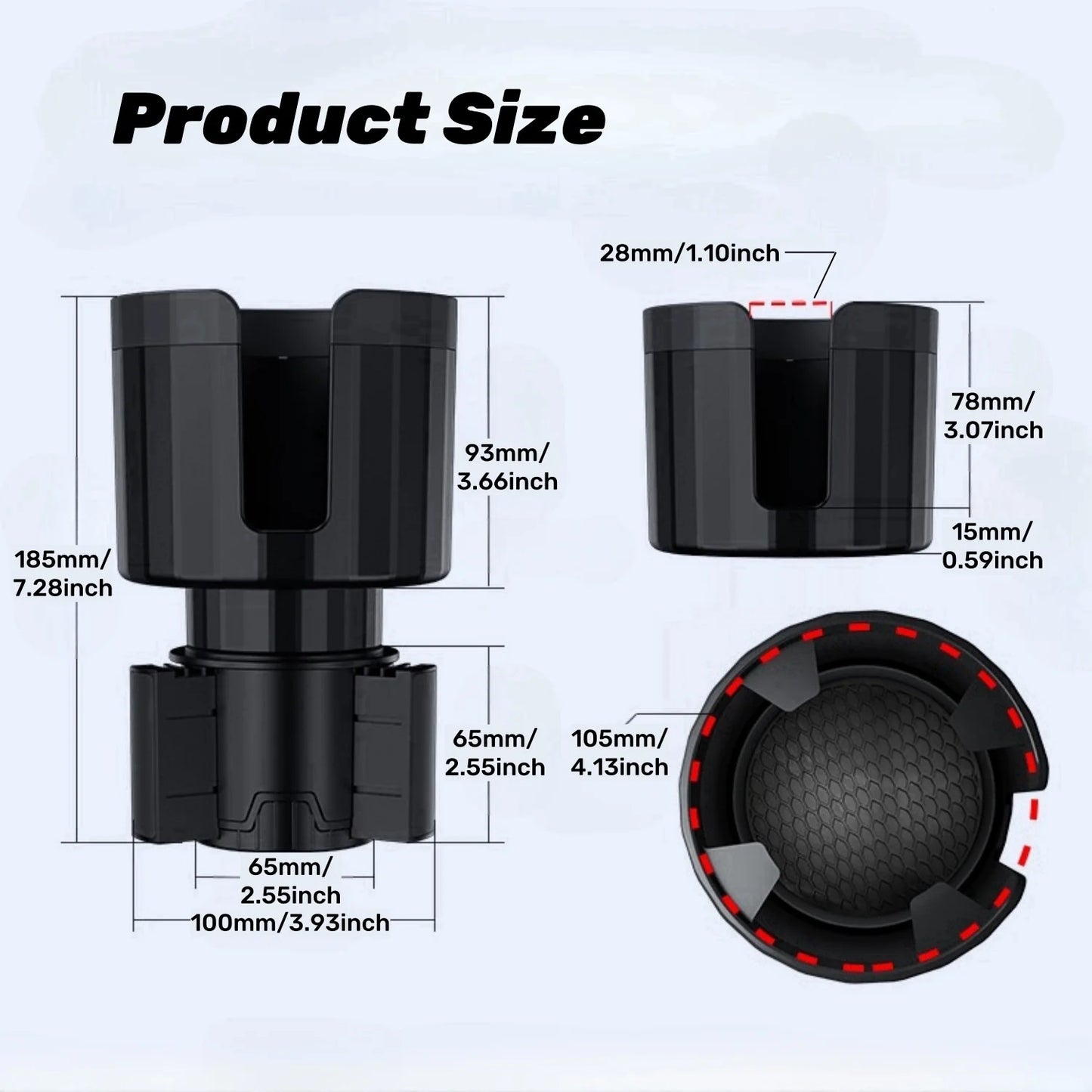 Upgraded Car Cup Holder Expander – Adjustable Base | Universal Fit (6.5cm–10.5cm)
