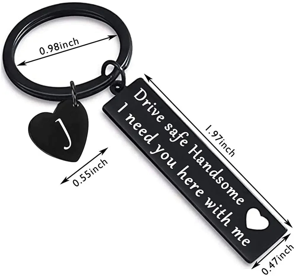 “Drive Safe Handsome” Keychain – Personalized Initial Keyring (A–Z)
